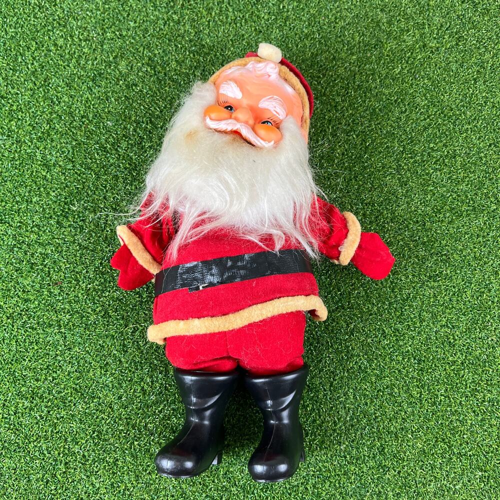 Vintage 1950s 60s Japan Rubber Face Santa Doll Felt Suit Black Boots Christmas